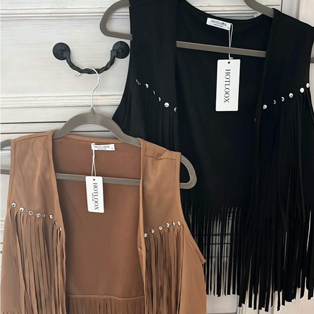 Hotloox Fringe Vests in Black and Tan